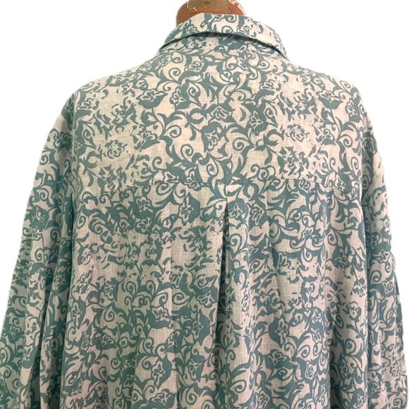 Anthropologie Maeve The Irene Linen Shirt Dress Size X-Large Green White Pocket - Picture 7 of 13